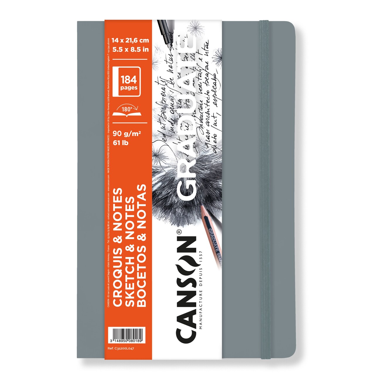 Canson Graduate Sketch & Notes Softcover Book Grey 5.5"x8.5"-92 sheets